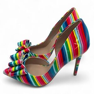Betsey Johnson Colorful Striped Heels with Bow